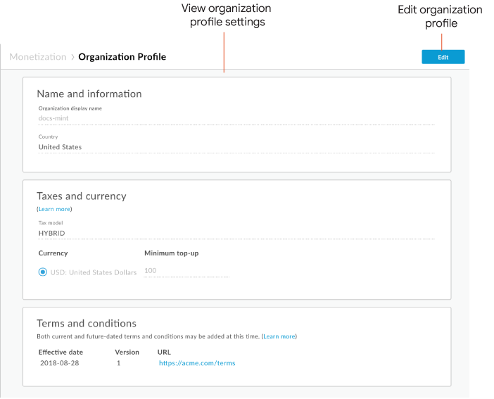 Manage the organization profile | Apigee Edge | Apigee Docs