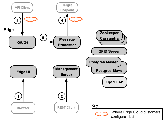 Stellen in einer Edge-Installation, an denen Sie TLS konfigurieren können