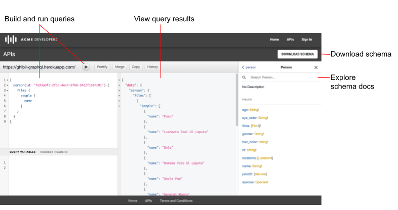 पोर्टल में GraphQL एक्सप्लोरर