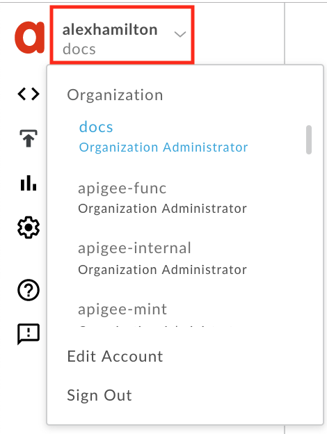 select org in user profile menu