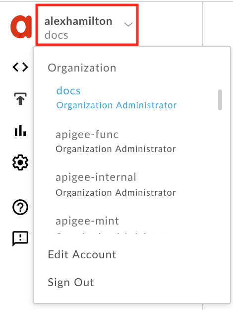 seleziona organizzazione nel menu del profilo utente