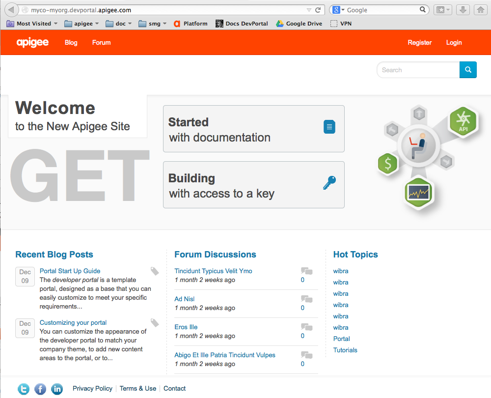 พอร์ทัลเริ่มต้นที่ใช้ Drupal พร้อมลิงก์ไปยังหัวข้อเริ่มต้นใช้งาน การพูดคุยในฟอรัม และหัวข้อที่น่าสนใจ