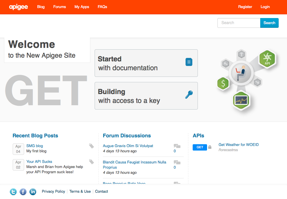 Varsayılan geliştirici portalı ana sayfası