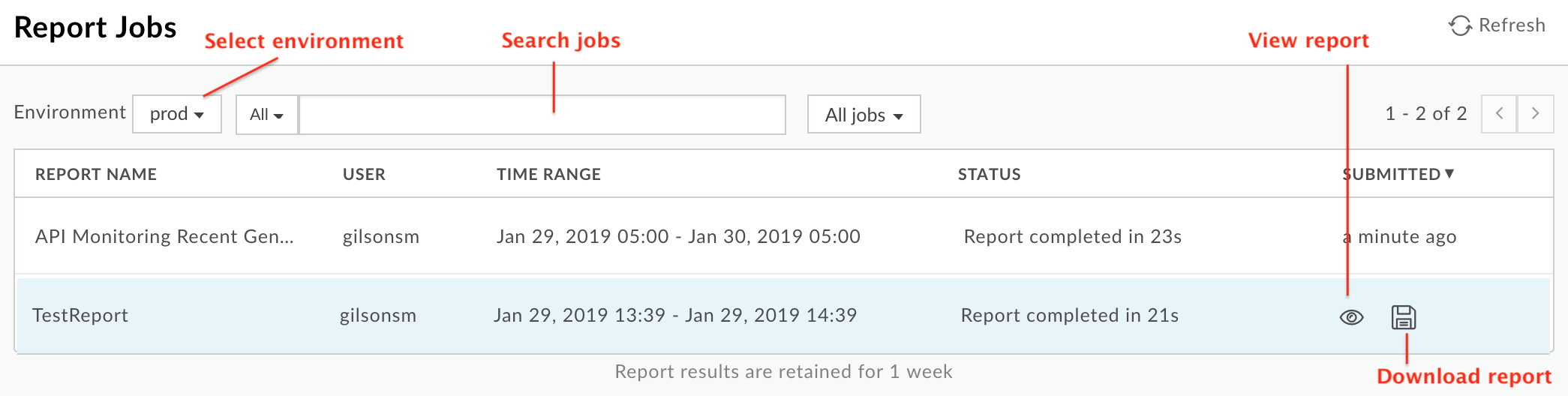 Report Jobs (Tâches de création de rapports)