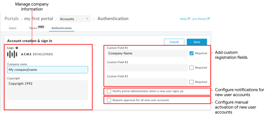 Configuración de creación de cuentas y acceso