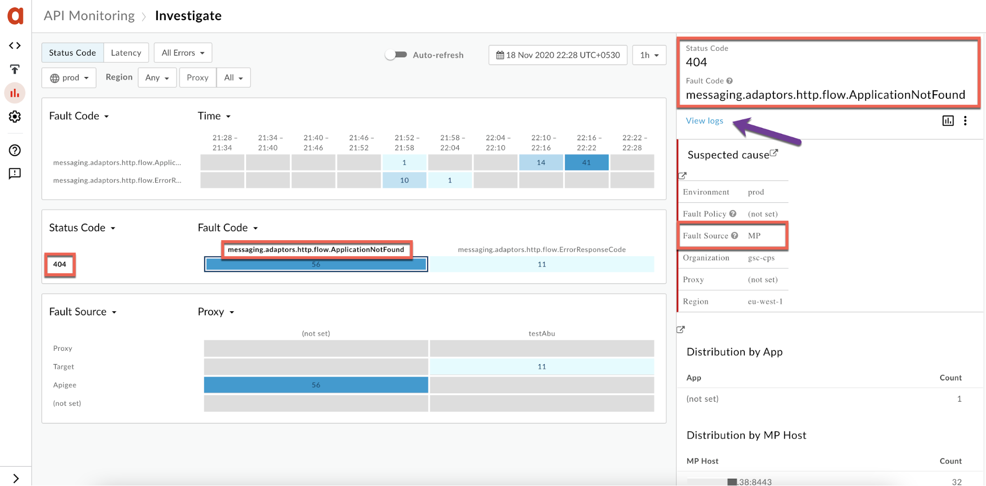 Fault code and status code in UI