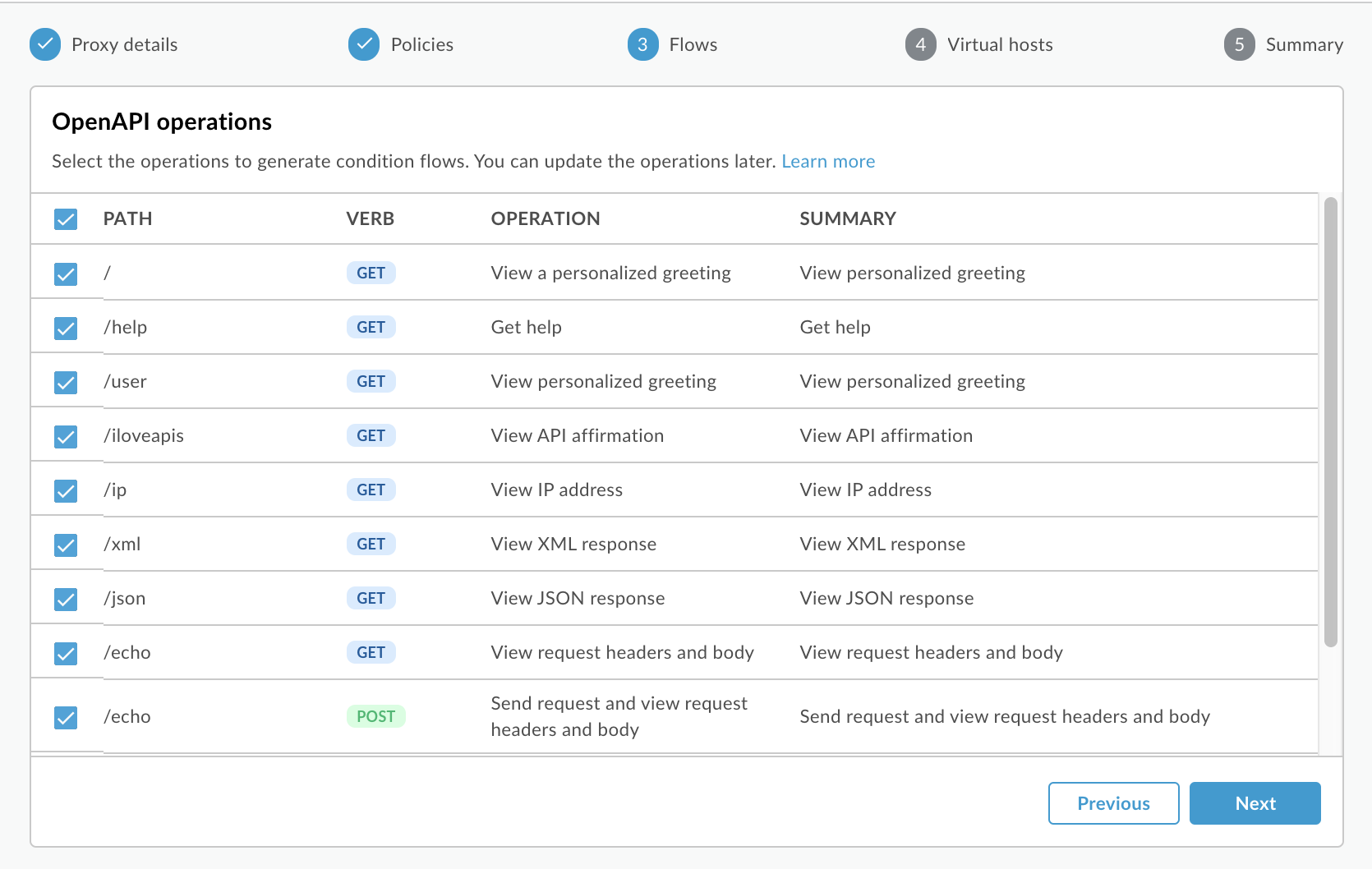 Crea flussi proxy