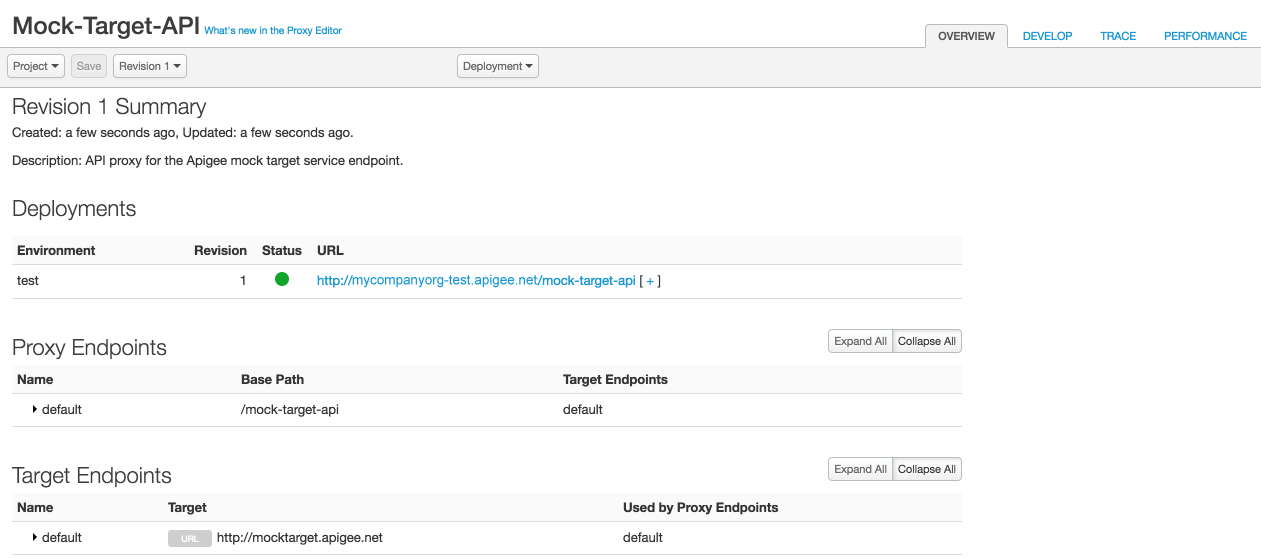 Ringkasan proxy API Target Tiruan
