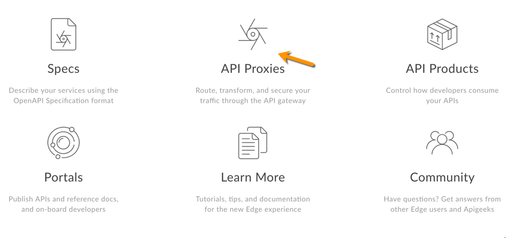 Klicken Sie auf &quot;API Proxies&quot; auf der Landingpage