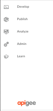 New Edge UI side navigation bar showing Develop, Publish, Analyze, and Admin menu options